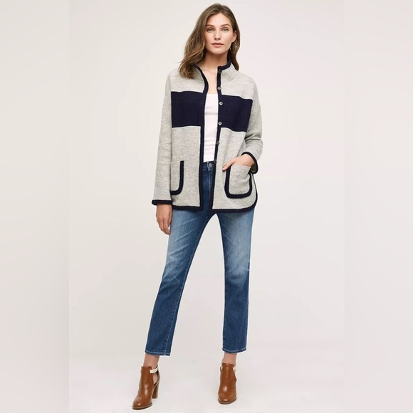 Anthropologie Moth Colorblocked 100% Wool Sweater Coat - Picture 12 of 12